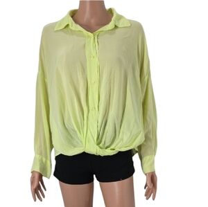 YFB Blouse Rayon Long Sleeve Spring Green Twist Front Womens Size S